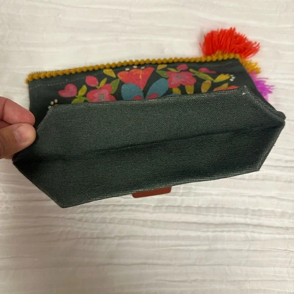 natural life Charcoal Gray Pink Blue Gold Floral Canvas Cosmetic Pencil Pouch - Picture 5 of 9